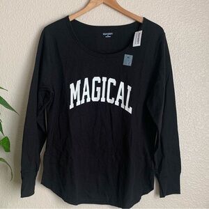 NWT | Old Navy Thermal Pajama Top Black Long Sleeve “Magical” | XL